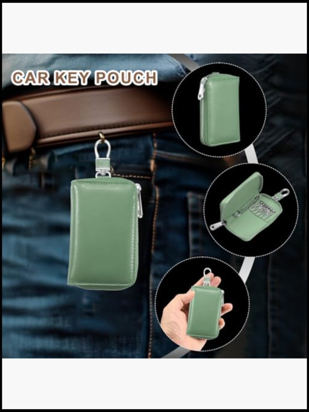 Genuine Leather Key Holder Wallet with Card Slots and Detachable Keyring - Picture 4 of 6